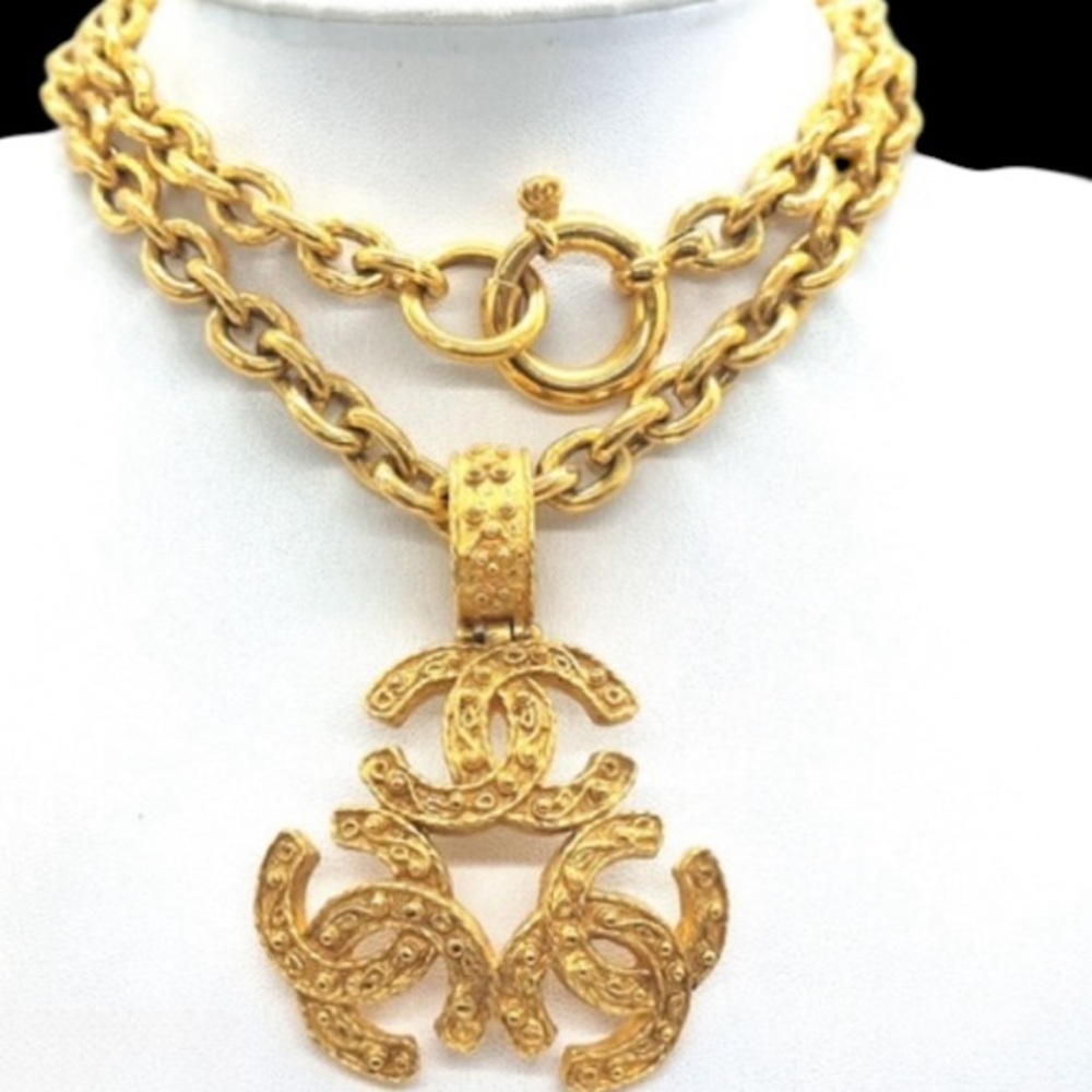 Chanel Vintage Triple CC Gold Plated Chain Necklace